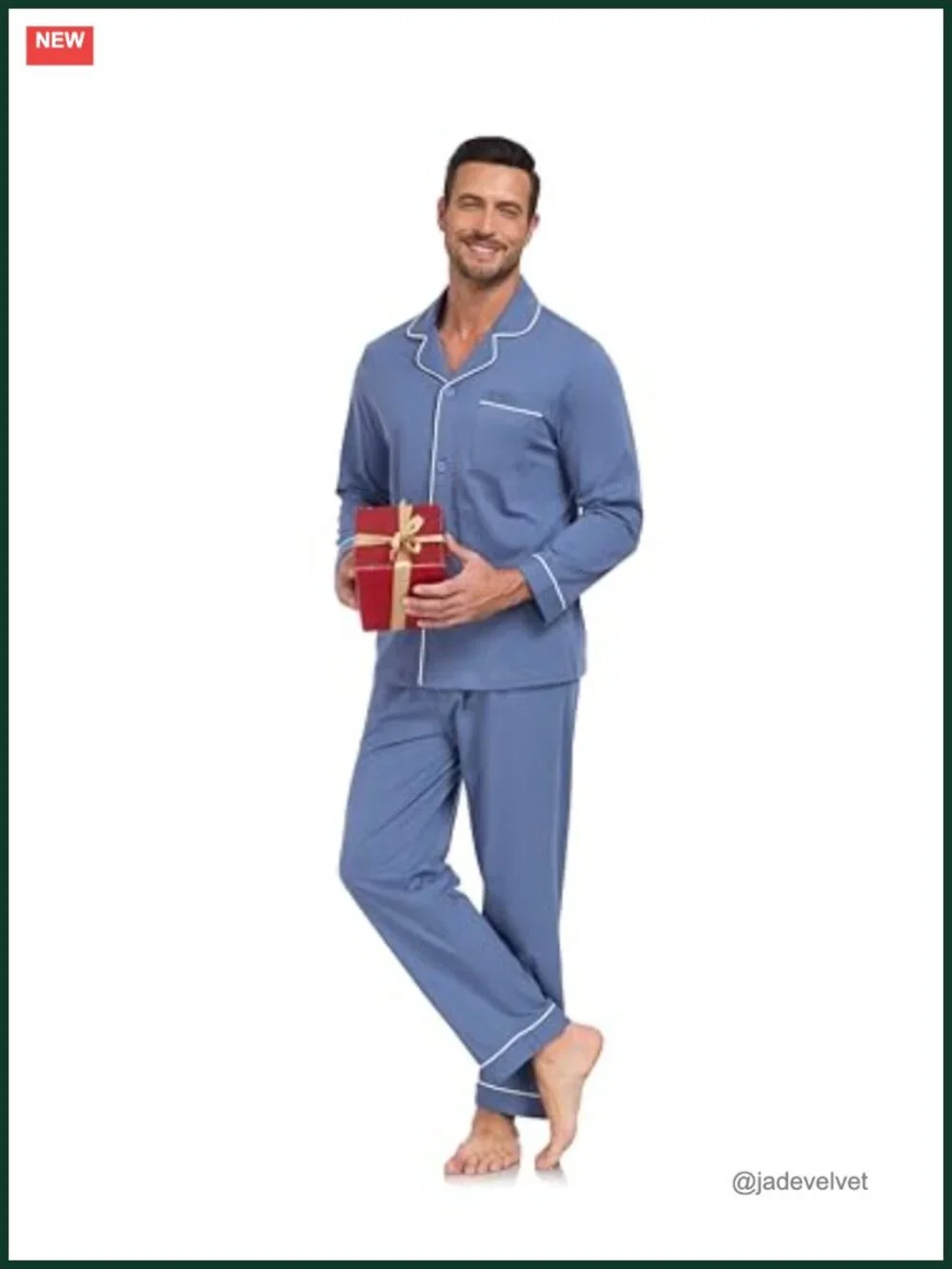 100% Cotton Men's Pajama Set Button Down Long Sleeve Sleepwear with Pockets